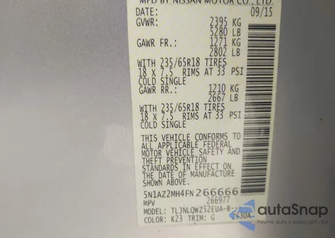 2015 Nissan Murano Sv from USA, damaged, VIN 5N1AZ2MH4FN266666